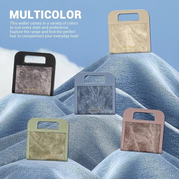 Wallet for Women, Small Bifold Wallet, PU leather with Denim Texture with Zipper - Picture 5 of 6